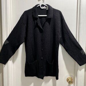 ByDesign Woman Black Boucle Tweed Chunky Knit Pockets Office Collar Cardigan 2XL